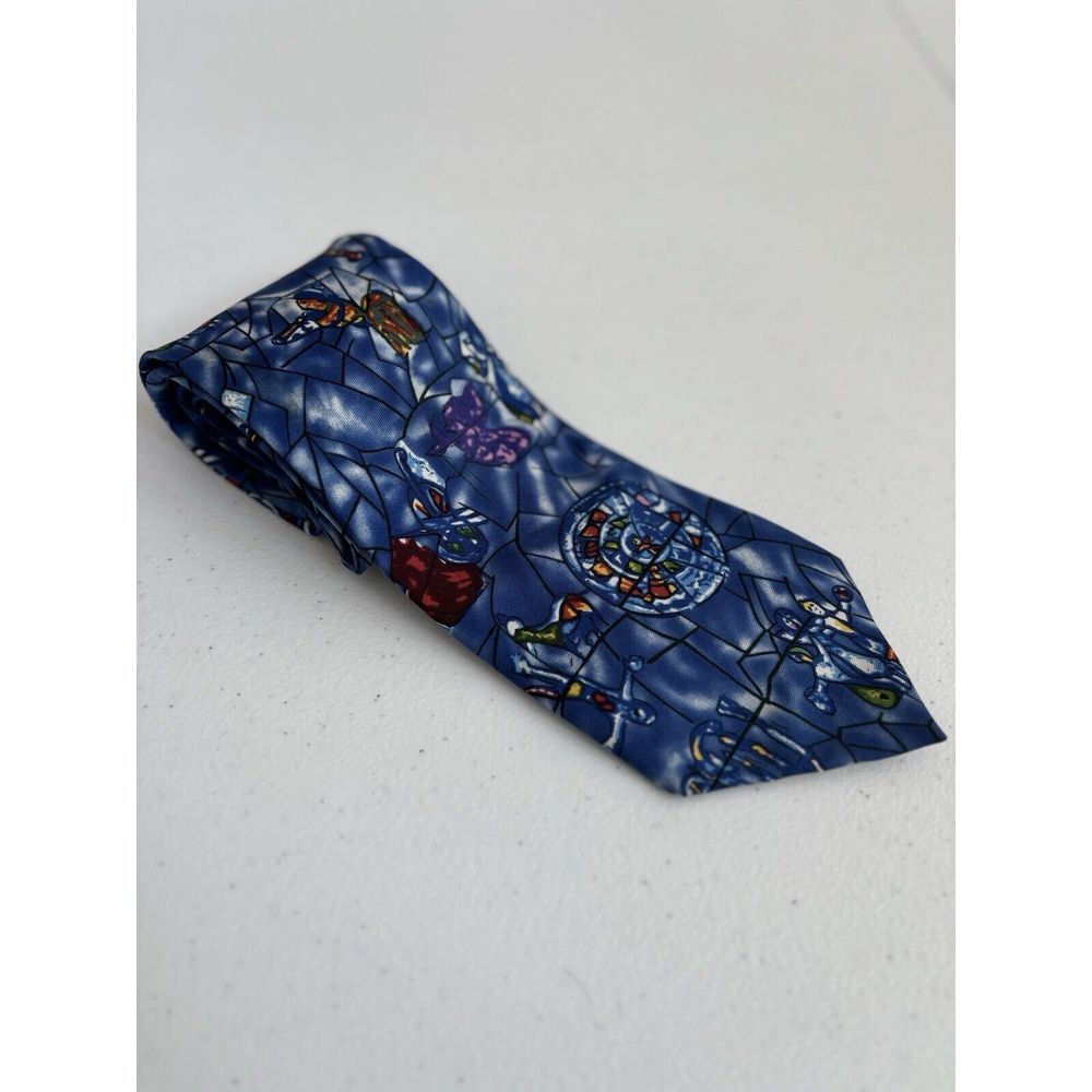 Gouda New York Men's Standard Blue Stained-Glass Art‎ Institute of Chicago Tie